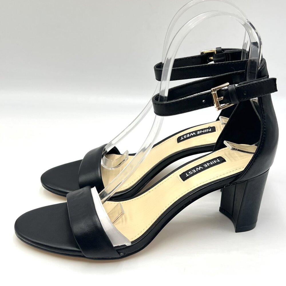 Nine West Womens 6.5 Pruce Black Leather Classic Block Heel Sandals Heels‎ Shoes - Picture 6 of 15